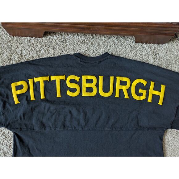 Spirit Pittsburgh Jersey Sweatshirt Mens M Black Cotton Big Back Yellow Letters - Picture 3 of 6